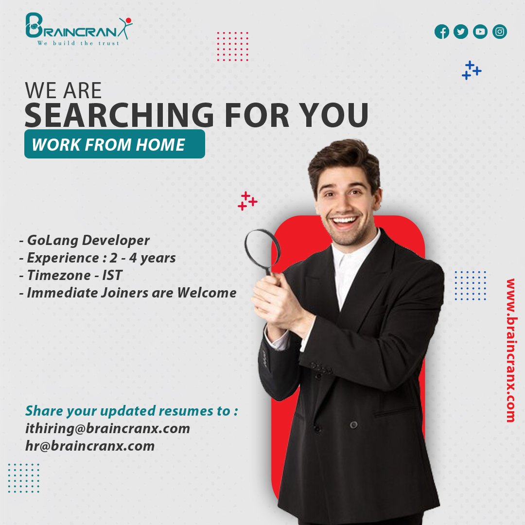 BCranx's tweet image. Are you a professional software engineer who creates code in the Go programming language.
Then we are searching for you.
Apply with your updated resume.
Be part of our team.
ithiring@braincranx.com
hr@braincranx.com
visit : braincranx.com
#braincranx #staffing #Golangdev