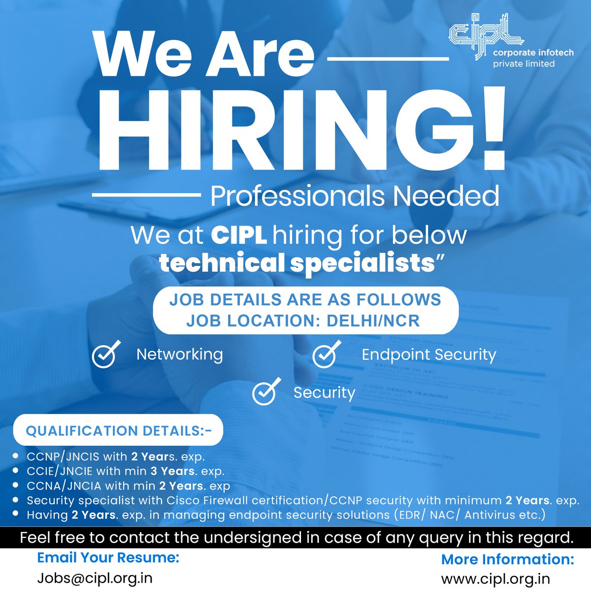 👉 We at CIPL hiring for below technical specialists”👈

Job location: Delhi/NCR

Job details are as follows:-

◉ Networking
◉ Security
◉ Endpoint Security

#job #work #jobs #jobsearch #business #career #hiring #recruitment #jobseekers #working #careers #nowhiring #resume