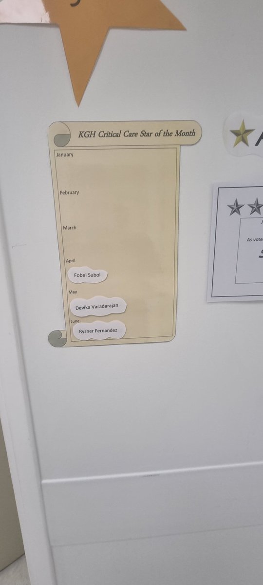 BHR_ITU_PDNteam's tweet photo. ⭐️ In KGH ITU we are showing off our stars of the month throughout the year ⭐️ Star of the month is voted for by the staff themselves so it makes it even more special ⭐️ @micheleelliot10 @ruth_dando @magsomahony_o @BHRUT_NHS #proudofbhrutitu #itunurses #staffwellbeing https://t.co/SKNQFdueUj
