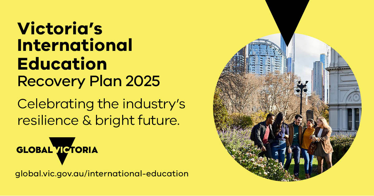 Global_Vic's tweet photo. Victoria’s position as a  world-leading study destination renowned for its innovation &amp; inclusivity is being backed by a new plan launched today by the Victorian Government.

Explore the goals &amp; actions to support the sector's recovery &amp; read the plan 👉https://t.co/5VPLyuPv6p https://t.co/lrU8rcOd86