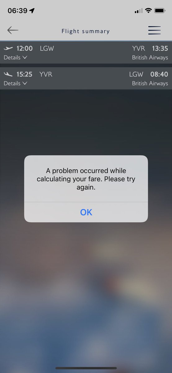 The__Ninjas's tweet photo. @British_Airways been trying to book flights LGW - YVR in July/Aug2023 for 2 days via website or App, getting errors after selecting prices whilst ‘calculating price’. Any ETA on a fix? https://t.co/3uPWi55N9K