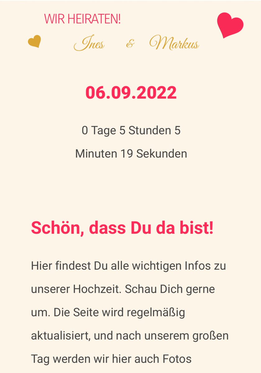 Ich bin ja doch etwas aufgeregt.
Heute ist unser großer Tag ♥️
Danke <a href="/ines_little/">Ines Little</a> für die ersten 10 Jahre unseres Lebens, und das war erst der Anfang!
Die Schönheit des Lebens wächst je mehr wir zusammen entdecken.
Das Rätsel ist übrigens einfach zu lösen:
Inesundmarkus.de