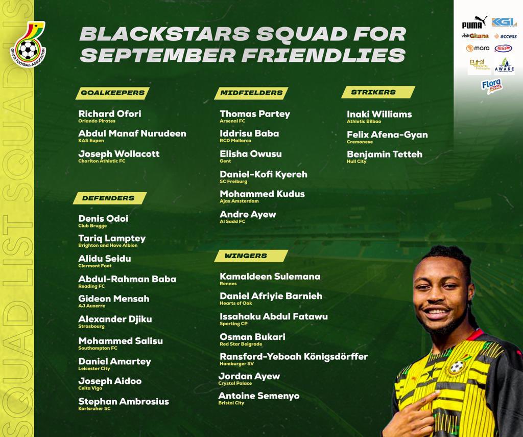 Squad for our upcoming friendlies
👇🏿👇🏿👇🏿
#BlackStars #BringBackTheLove