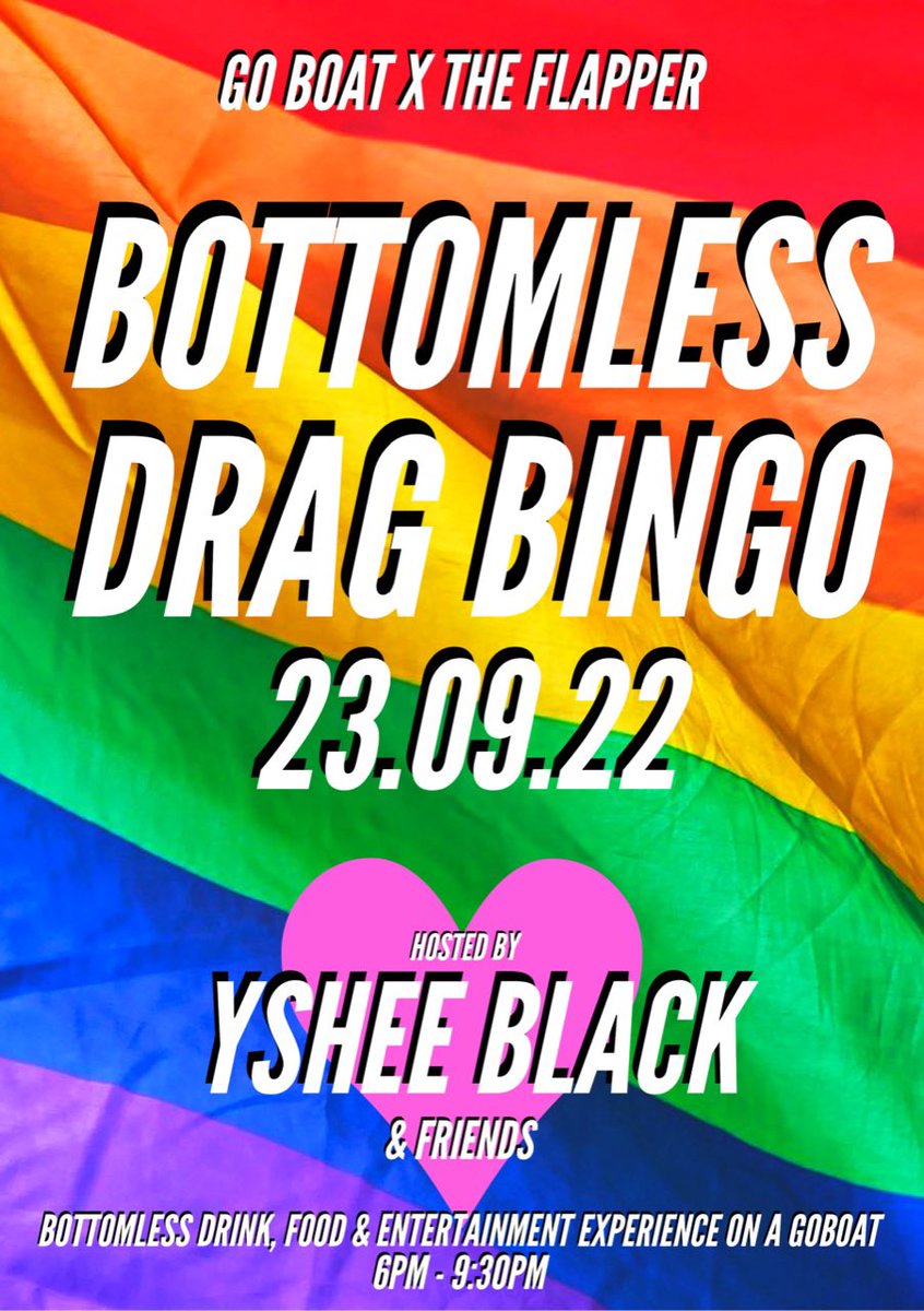 👠Bottomless Drag Bingo with <a href="/ysheeblack/">Yshee Black</a> at <a href="/TheFlapperBrum/">The Flapper</a> 
⚓️ Pre show Boat trip
🍸 Dinner + unlimited cocktails 
📆 Fri 23rd Sept
🎟 <a href="/DesignMyNight/">DesignMyNight</a> 
designmynight.com/birmingham/pub… 

#Birmingham #whatsonbrum #birminghampride