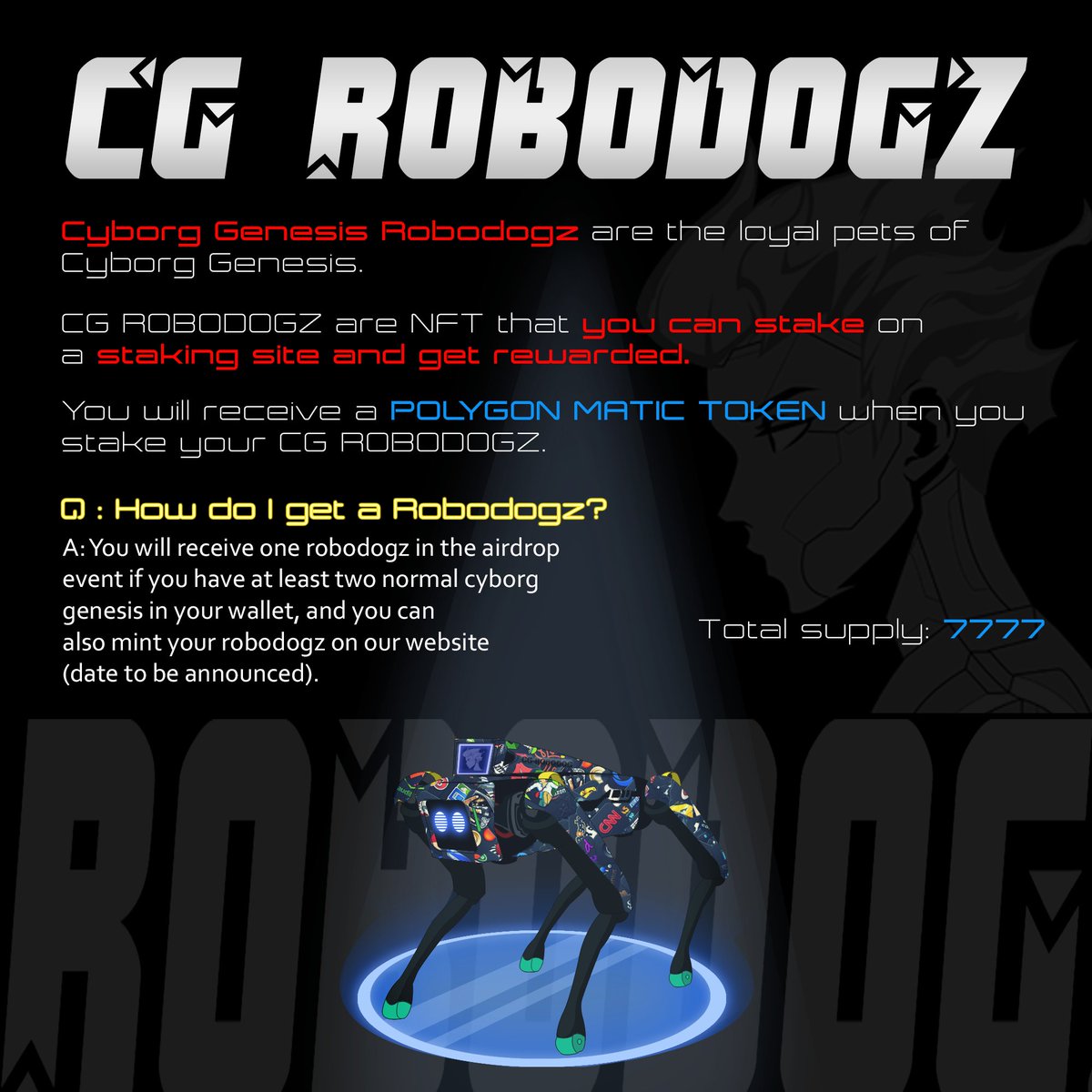 CyborgGenesis_'s tweet photo. CG ROBODOGZ !!!
See the Image Below👇
You can mint your Cyborg Genesis here : https://t.co/UXc1iXF3NI https://t.co/dicN1BB26U