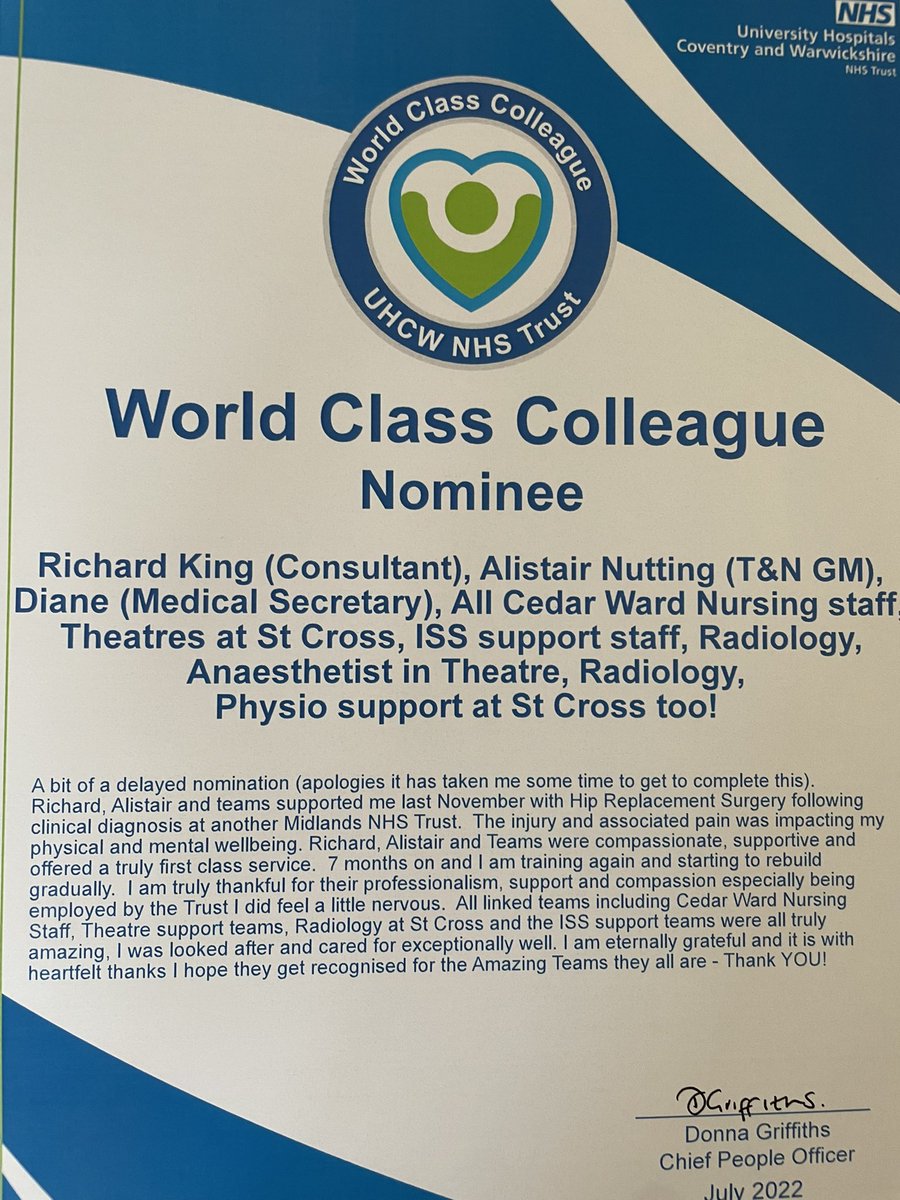 StarkeyJuliet's tweet photo. Yesterday started off with a lovely World Class Colleague cert for a gaggle of my team &amp; others (collective term) &amp; ended with me increasingly excited seeing all the nominations for people across my group. Yesterday was a good day. #OSCAs #MDT @UHCW_TraumaNeur @maureenceda1 https://t.co/UDWqULWHYx