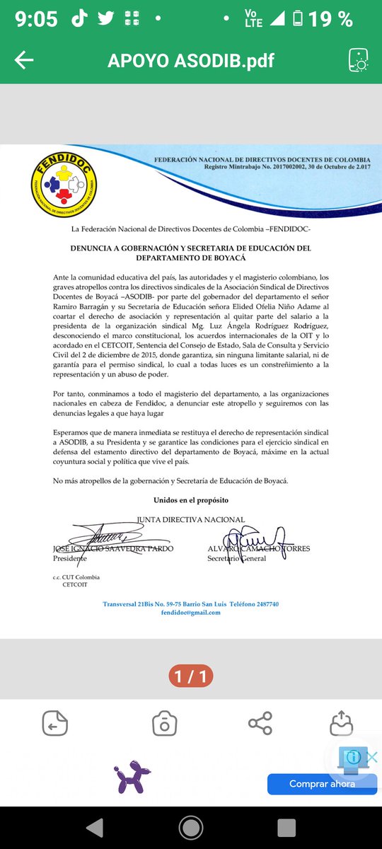 PFendidoc's tweet photo. Denunciamos la persecusión laboral contra la Presidenta de @ASODIB_BOYACA por parte gobernador @RamiroBarraganA y la @sedboyaca en cabeza de Elided Ofelia Niño Paipa desconociendo los derechos se asociación y recortando su salario. No más atropellos @MintrabajoCol @cutcolombia https://t.co/8kywU8Gal2