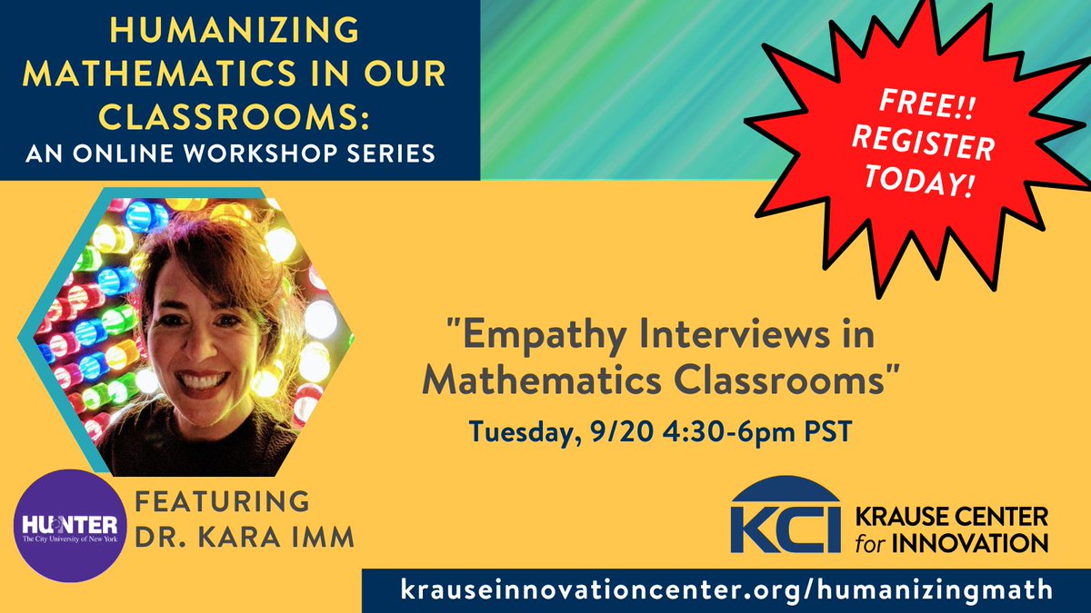 krausecenter's tweet photo. REGISTER TODAY! Our next workshop series "Humanizing Mathematics in Our Classrooms" begins September 13th! This series shines a positive light on math by introducing engaging & inclusive strategies that will show the joy in math. Register TODAY: https://t.co/uZJoyFQS1M #MathEdu https://t.co/WBghsWTr2J