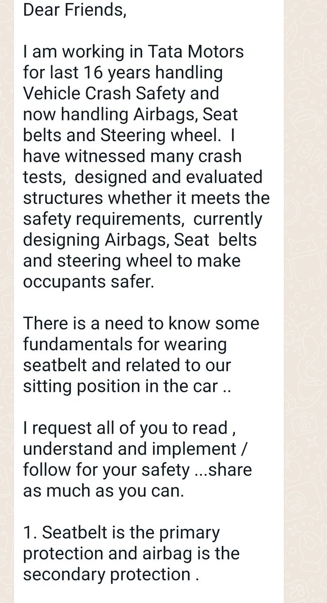 WeekendInvestng's tweet photo. I know we all know by now every thing about #seatbelts and #airbags but some more gyan was received from a friend today that sounds logical. Do read and share if you find worthy https://t.co/K6HSqqPhh6