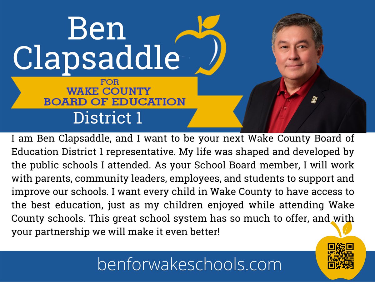 Angela4NCGA's tweet photo. Support your District 1 Wake County School Board candidate, Ben Clapsaddle! https://t.co/CuwRGgF7r2