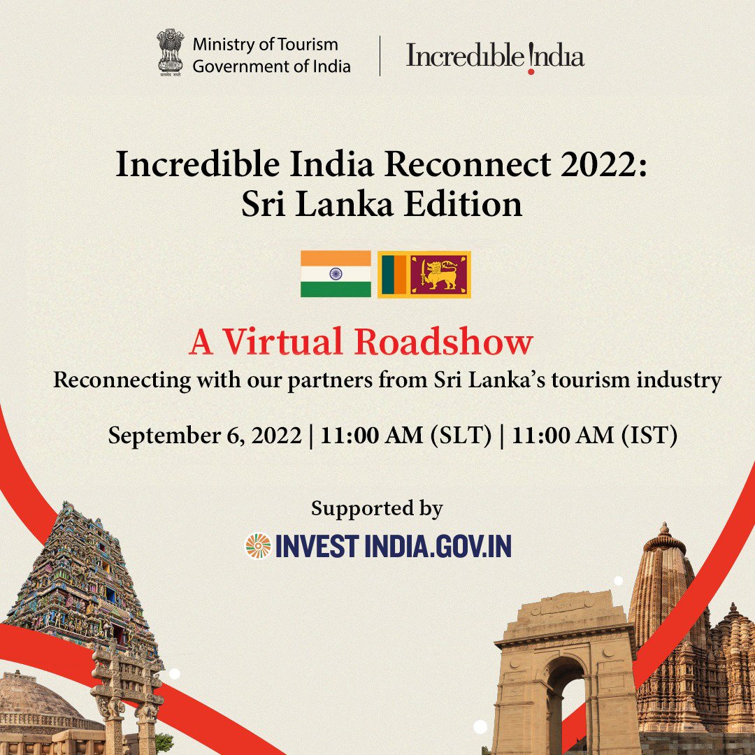 #India calling!!Sight seeing, pilgrimage, honeymoon..the people of #SriLanka have more than a ton reasons to visit 🇮🇳. Please join us for 'A Virtual Roadshow' today at 11 AM on zoom.us/webinar/regist…
and learn more about tourism in 🇮🇳 from industry experts in 🇮🇳 and 🇱🇰.