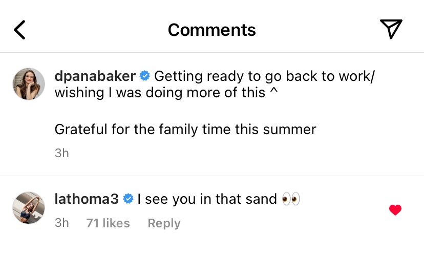 LA likes and comments on Danielle’s recent instagram post 💙