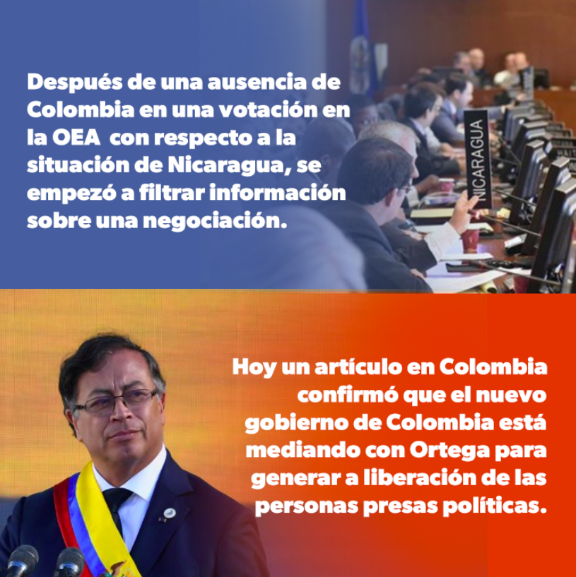 Somostuyoymia's tweet photo. El nuevo gobierno de Colombia está mediando para la liberación de los presos políticos en Nicaragua. 

¿Creés que termine pasando algo? https://t.co/qBxR4myhEt