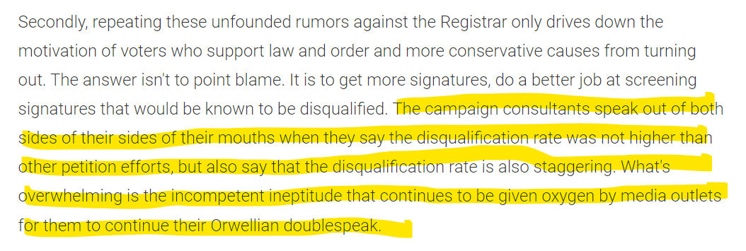 As I said two weeks ago about the conservative outlets allowing the Recall Gascon consultants to continue to try to cover their butts by using talking points about things being "rigged" or bloated voter rolls to deflect from the real issue - their incompetence