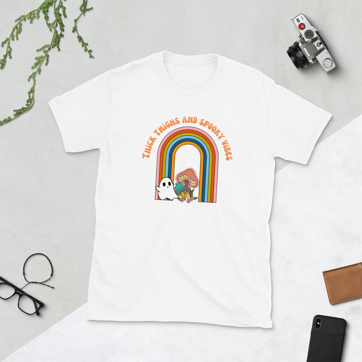 BenandBear1's tweet photo. Short-Sleeve Unisex T-Shirt Retro Halloween Ghost Rainbow  #halloween #bohohippie #thickthighs #retro https://t.co/lR2Kv5DXoX https://t.co/rwkOBu3ujA