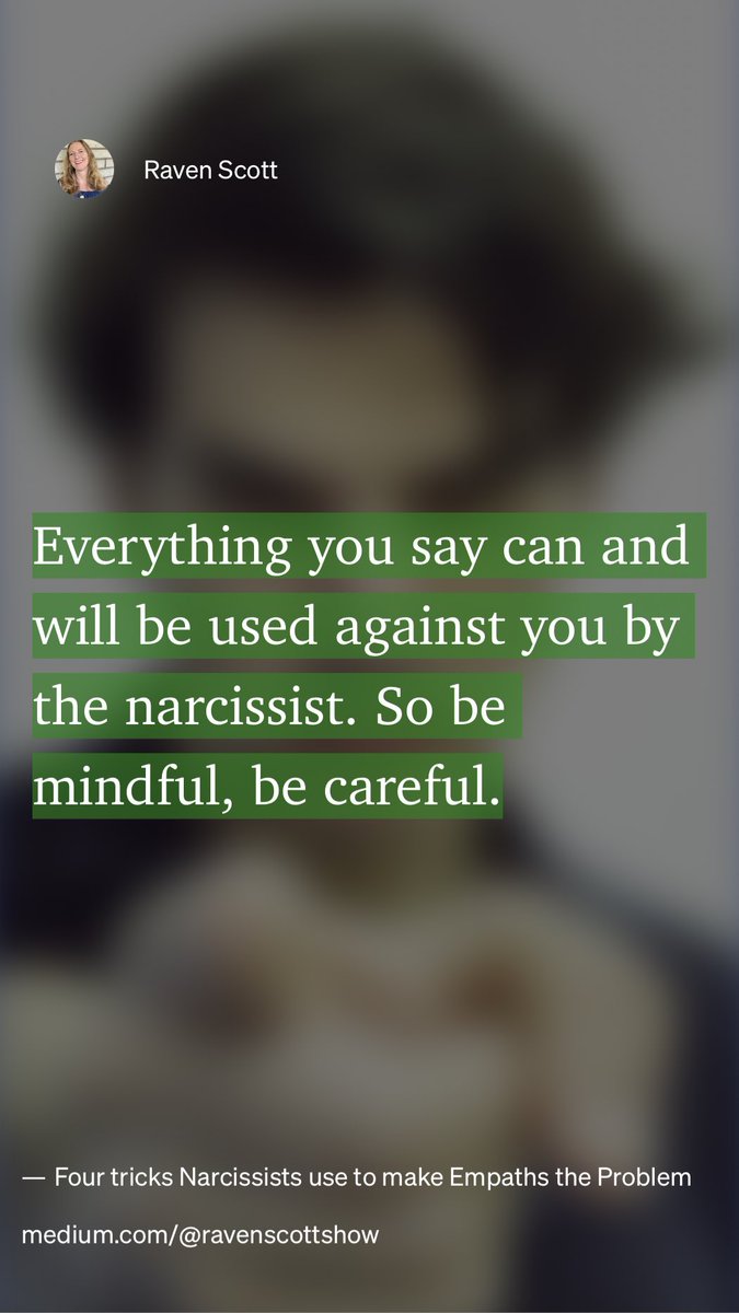 ravenscottshow's tweet photo. “Four tricks Narcissists use to make Empaths the Problem” by Raven Scott
https://t.co/7a6urBkTuq #narcissisticabuse #empaths #narcissism https://t.co/TW0A1NycVz