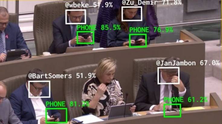 pascal_bornet's tweet photo. This AI system tracks the time politicians spend on their phones during their work. It sends automatically a tweet to remind them to stay focused!

A wonderful work by developer Dries Depoorter
#ai #machinelearning #artificialintelligence #computervision https://t.co/VOm4skBWPW