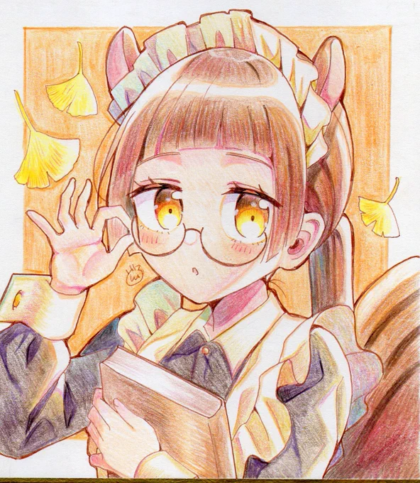 読書の秋なリス耳メイドちゃん#創作#色鉛筆 