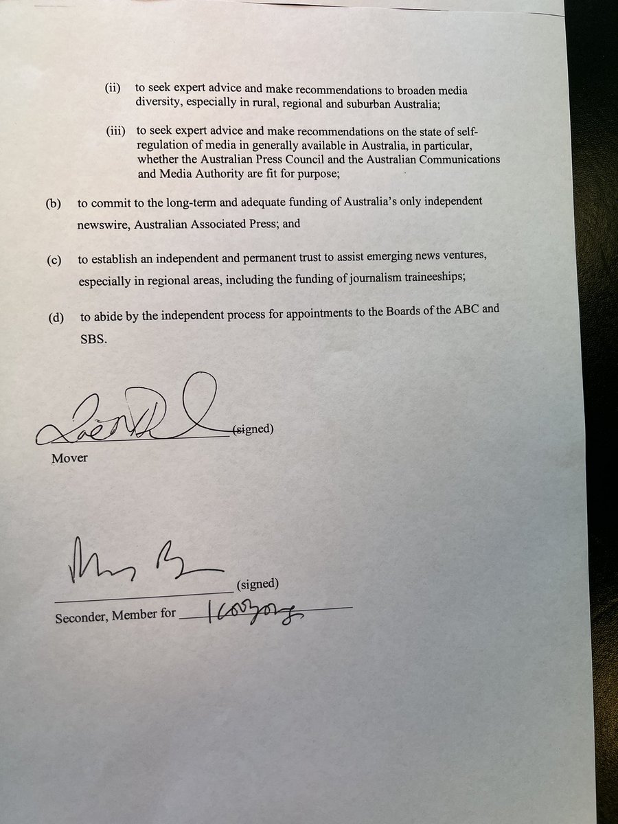 Today I lodged a Notice of Motion calling for a judicial inquiry into Media Diversity in Australia. (Seconded by <a href="/Mon4Kooyong/">Dr Monique Ryan MP</a>)