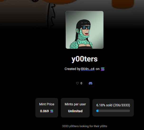 y00ters's tweet photo. missed out on @y00tsNFT ?

get a y00ter ;)

6% sold

https://t.co/ogMwSAI5hD

#Solana #SolanaNFT #y00ts #y00tlist #y00tsnft #DeGods $dust https://t.co/0DbIhkp45y