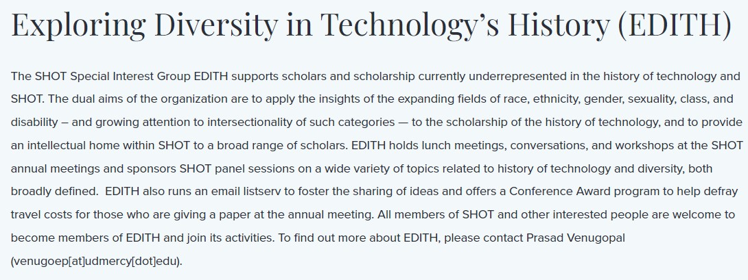 YSK: EDITH (Exploring Diversity in Technology’s History) support grants for #shot2022 are available --deadline is September 30th! #histtech #histSTM #STS #envhist  

Link: historyoftechnology.org/about-us/trave…

(scroll all the way down to "Section C")