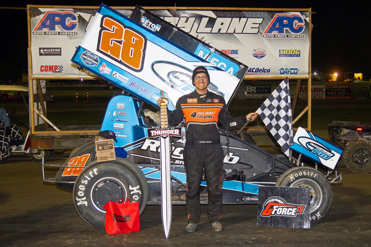 KoTSprints's tweet photo. Jordan Poirier took a break from his American conquest and scored the Pinty’s #KnightsOfThunder win Sunday night at Brighton Speedway. Recap and statistical report available here: https://t.co/Gl2lz5GQU2 https://t.co/TTw9BDfQoB