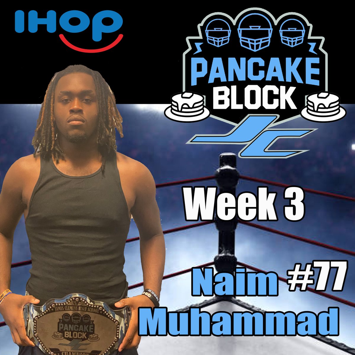 JCJetsFootball's tweet photo. #77 Naim Muhammad is our iHOP offensive line "Pancake Block Champ" of Week #2.  Way to Go Naim!  #Classof2023 #ThankYouiHOP #PANCAKES #OLINEROCKS IHOP Huntsville &amp; Madison https://t.co/PyPbQR6nzP