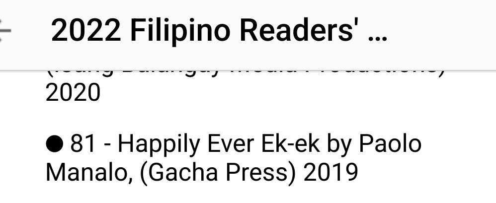 gachapress's tweet photo. Please vote for Happily Ever Ek-ek by @paolomanalo in the Poetry category of the 2022 Filipino Readers' Choice Awards. It's #81 on the list. 

🔗: https://t.co/dWc1neZy7m https://t.co/9DmlbIko8U