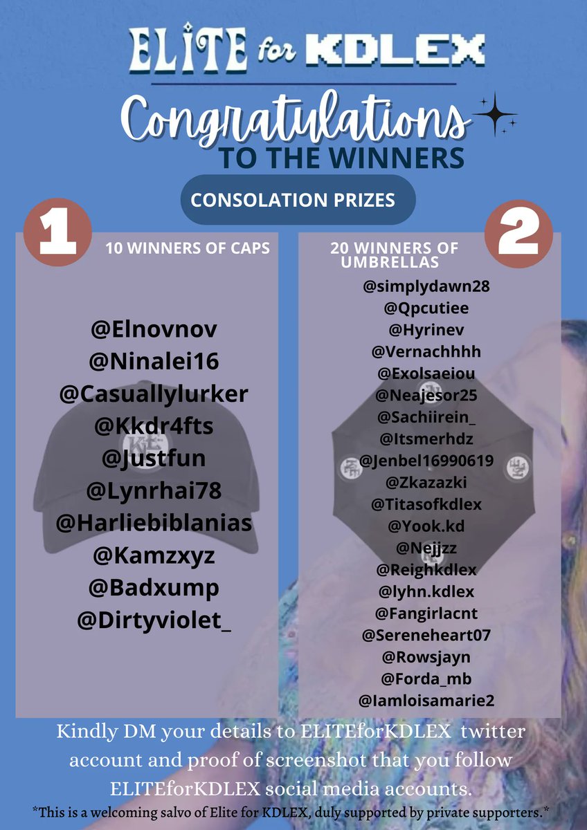 EliteForKDLEX's tweet photo. Hello, Sweethearts!

We would like to thank everyone who participated in our game.

To all the winners, please send us your details for the delivery of the item. You don't have to worry about the fee. 

Name: 
Address: 
Contact number: 

Till' the next fun, Sweethearts.

#KDLex https://t.co/3NBvkU28c8