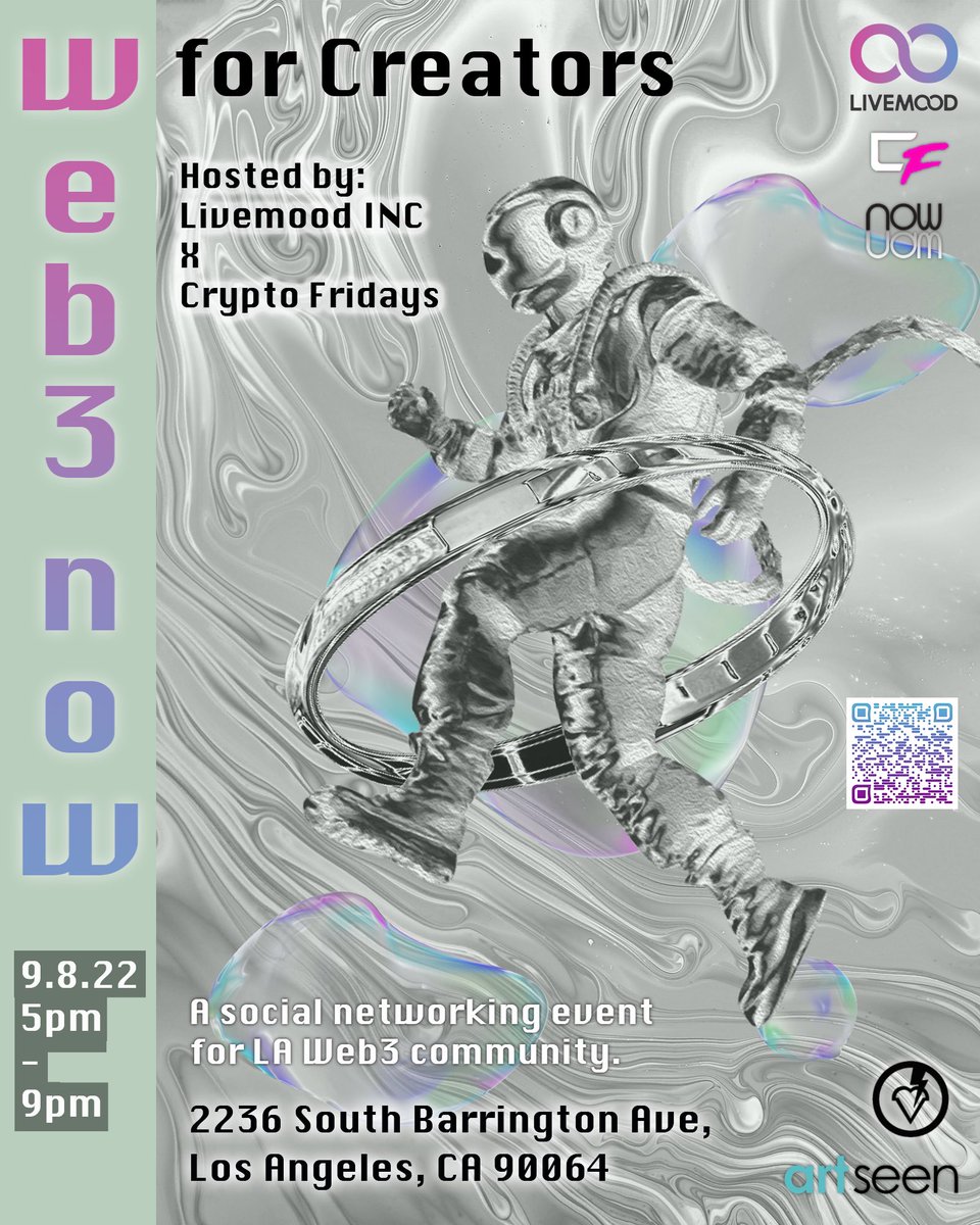 Join us on another Web3 community social! ✨
The theme for our upcoming event is focused on Creators in the space of the Web3 marketplace.
Like always come to listen to and good tunes, eat, drink, be merry and build community within the LA Web3 marketplace. 
#NFT #web3community