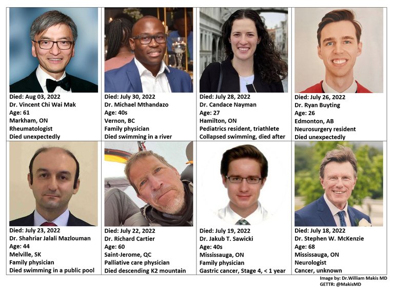 itsonlychoclat's tweet photo. NEWS: 32 young Canadian doctors "died suddenly" in the past 16 months while fully COVID-19 vaccinated! 

These doctors were actively practicing medicine &amp; were healthy prior to taking illegally mandated COVID-19 Vaccines (2, 3 or 4 doses).

credit to Dr. William Makis MD https://t.co/eFXyfsCPrk