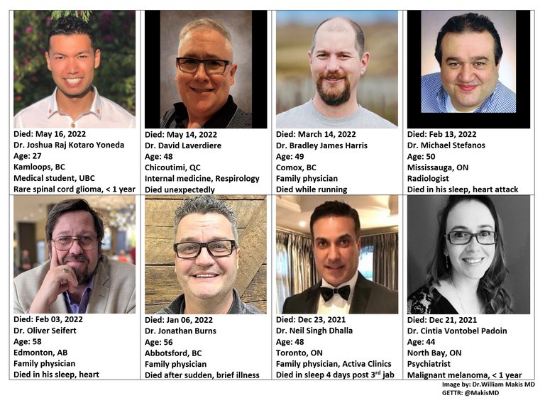 itsonlychoclat's tweet photo. NEWS: 32 young Canadian doctors "died suddenly" in the past 16 months while fully COVID-19 vaccinated! 

These doctors were actively practicing medicine &amp; were healthy prior to taking illegally mandated COVID-19 Vaccines (2, 3 or 4 doses).

credit to Dr. William Makis MD https://t.co/eFXyfsCPrk