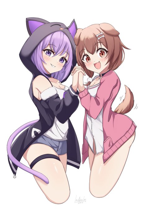 🐱💜🧡🐶
#絵かゆ  #できたてころね 