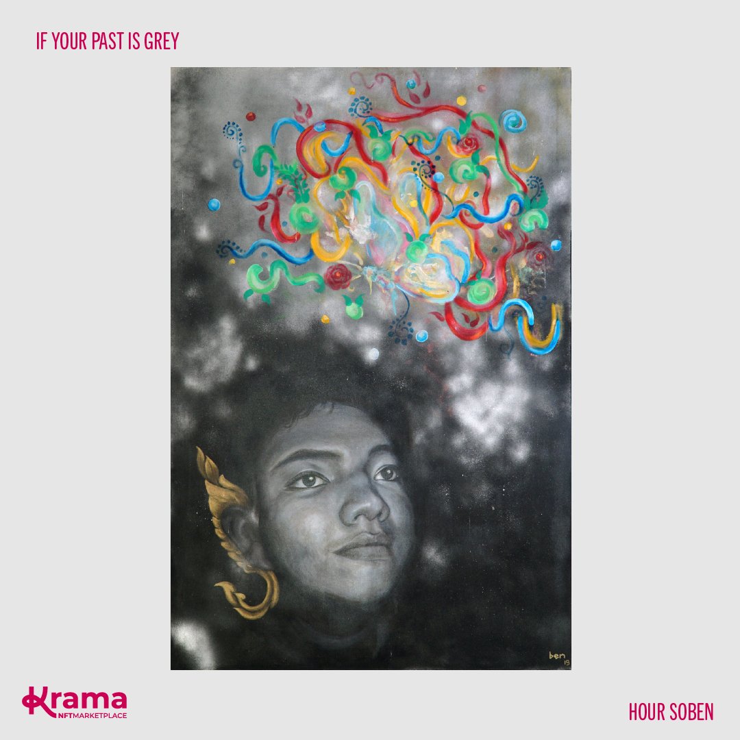 KramaNft's tweet photo. If Your Past is Grey | d past n present, an artist self-portrait shows his positive view on a brighter future represented by d vibrant colors juxtaposed against d grey face n dark background symbolic of previous difficulties
https://t.co/tuZ7Gt11p4

#nftmarketplaces #cambodiannft https://t.co/m7BhRNlCi0
