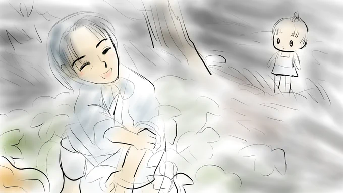 福娘様昔話「お月さまが見ているよ」ラフ別に、昨日ご依頼していただいた絵も進めていますがそちらは公開不可のため紹介できません('◇')ゞ 