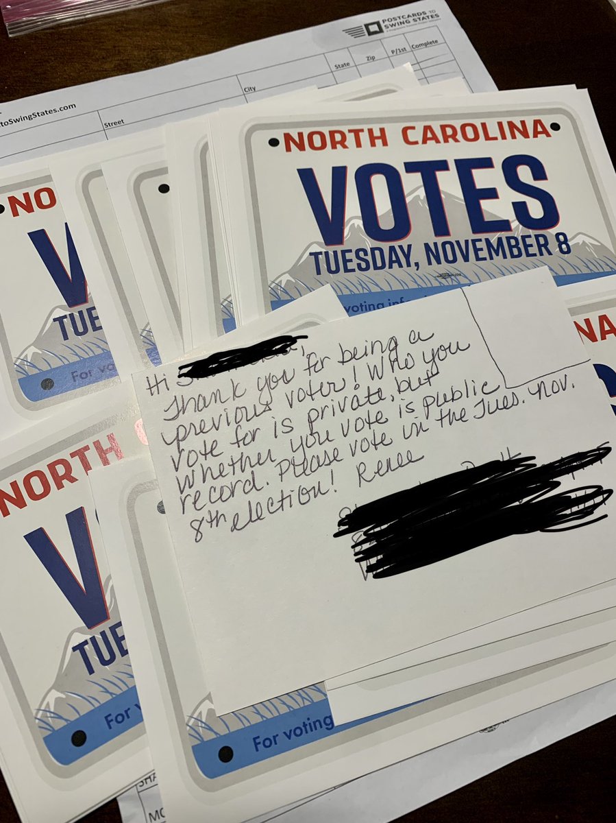 rradnis's tweet photo. Finally finished my hand-written and personalized contribution to 1st time &amp; previous voters in NC! Get out and vote on Nov. 8th!!#postcardstoswingstates 
https://t.co/dBHrmJIA6p https://t.co/i84oSyyUdE