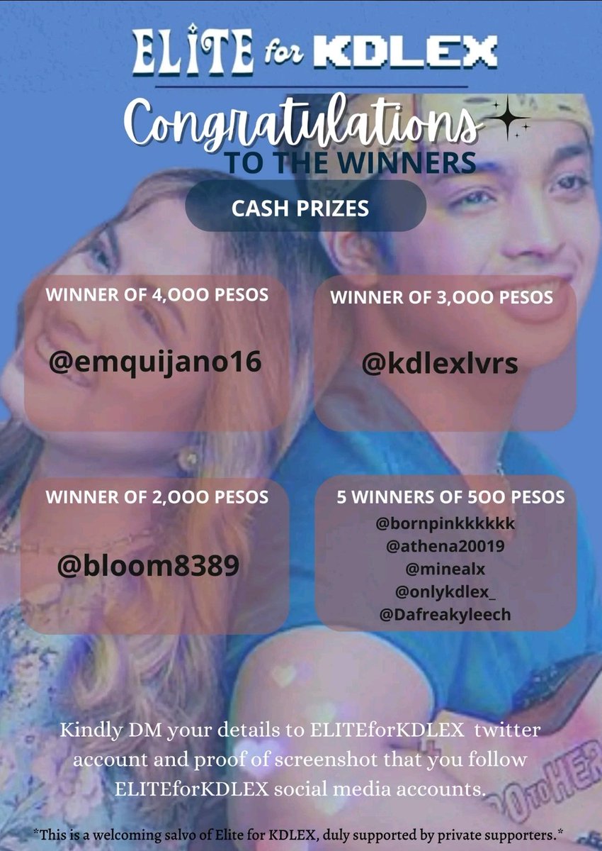 EliteForKDLEX's tweet photo. Hello, Sweethearts 🤍

Congratulations to the winners of cash prizes. It was a good game guessing with you. All we can say is "masyado niyo naman ginalingan". You really are a KDLex fan.

Until our next fun activity, sweethearts.

#KDLex #AlexaIlacad #KDEstrada https://t.co/nq2WFtV81E