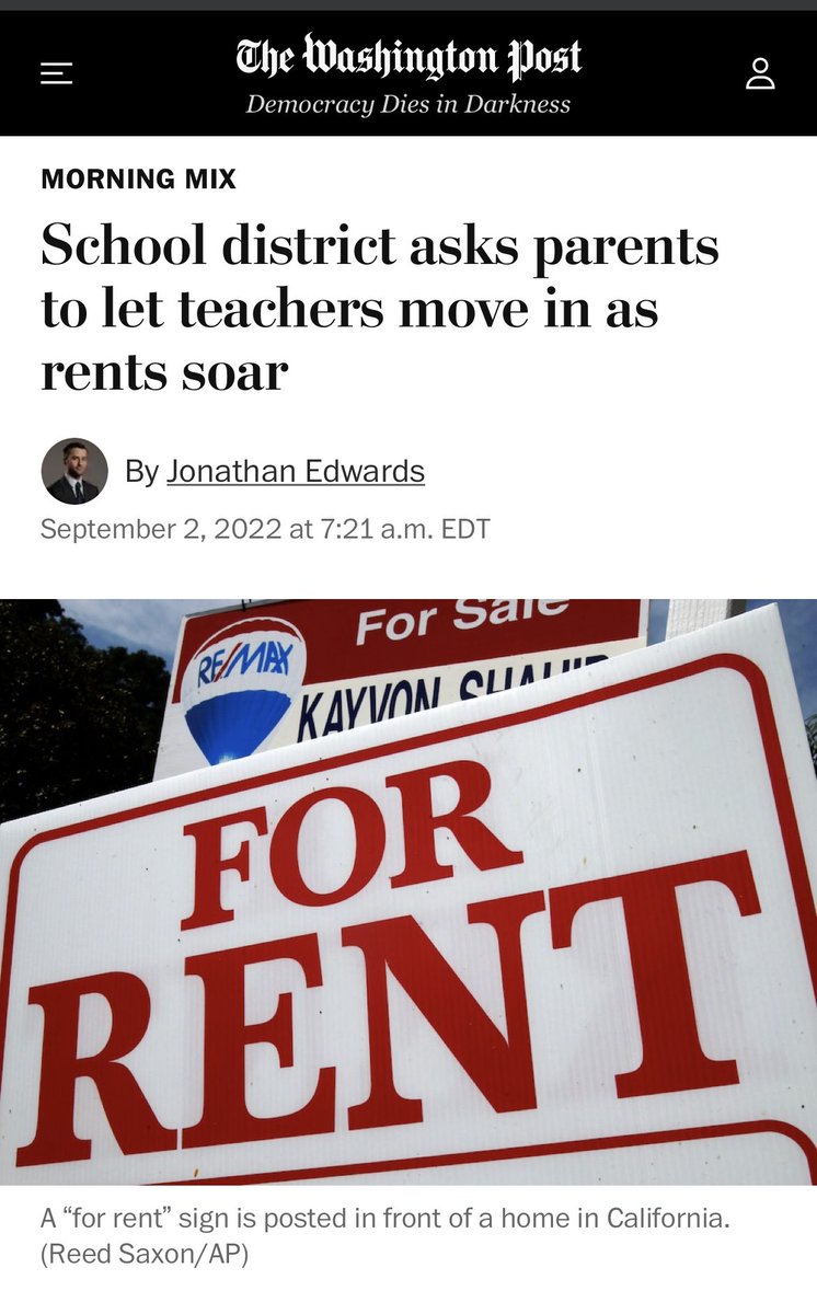 California school district is asking “parents to let teachers move in as rents soar.”

This is the inevitable result of a society that intentionally devalues teachers.