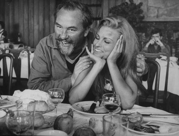 Director Don Chaffey and Raquel Welch on the set of One Million Years BC, 1966...