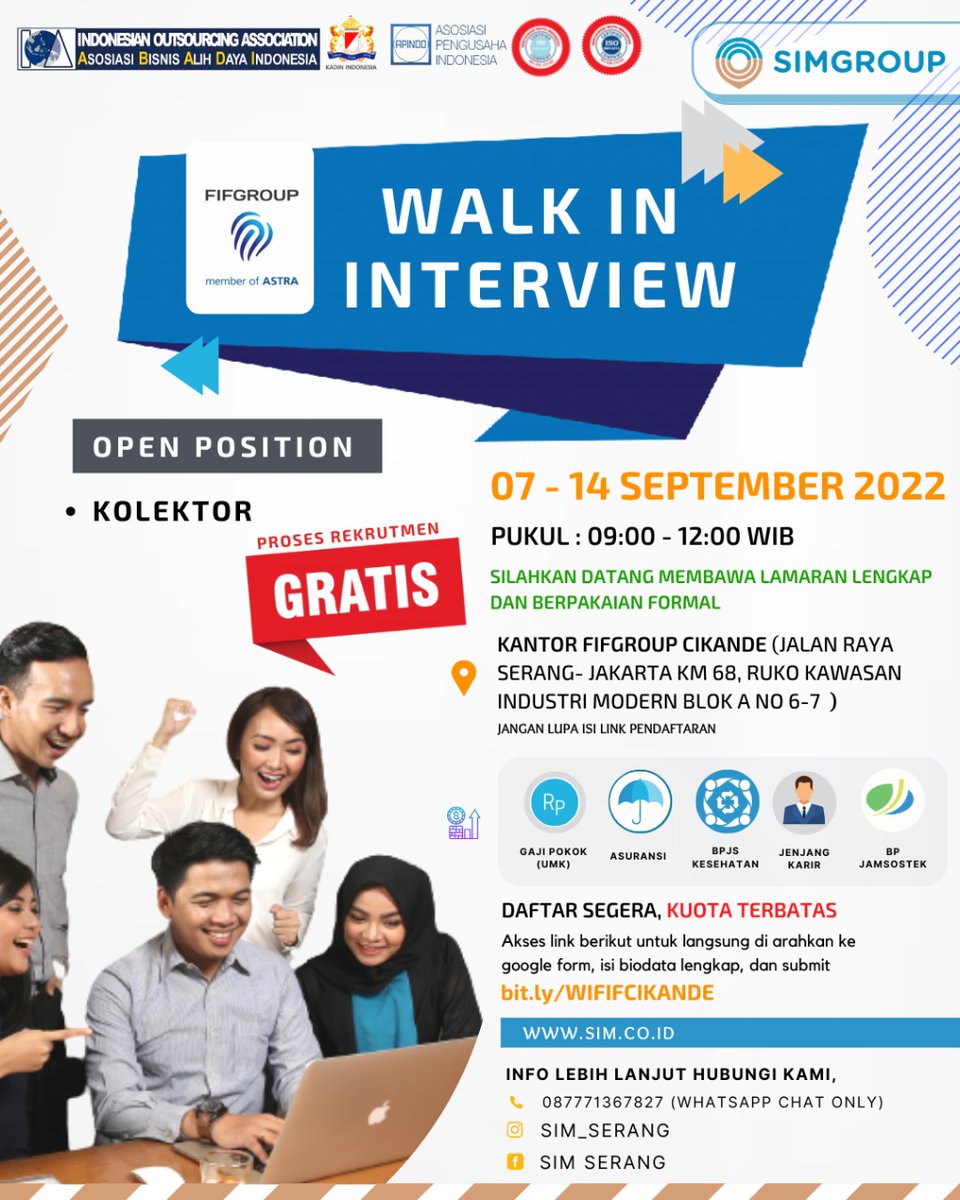 sim_serang's tweet photo. WALK IN INTERVIEW

Yuk siapkan diri kamu untuk mengikuti Walk In Interview dari tanggal 7 - 14 September 2022🥳🥳🥳

#lokersimgroup #lokerjakarta #loker https://t.co/ClJGNLvrC2