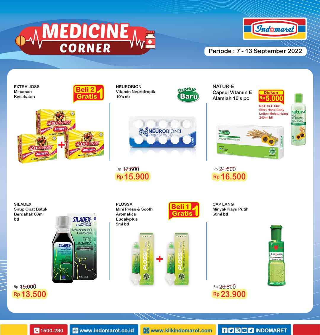 Indomaret's tweet photo. Jangan sampai stok produk kesehatan di rumahmu habis, sobat. Di Indomaret juga lagi ada produk MEDICINE CORNER yang hemat loh! Info selengkapnya di https://t.co/mlV4QD5HVk
#SuperHemat #Indomaret #PromosiIndomaret https://t.co/wWSFp6KOsn