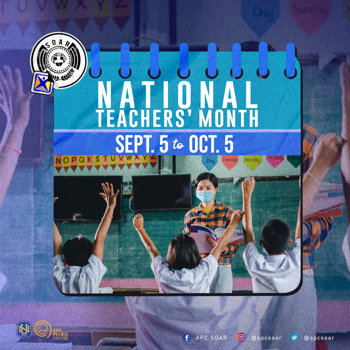 apcsoar's tweet photo. In recognizing those who built us up, those who gave us the tools and knowledge to succeed, we celebrate our mentors and educators.  

Your contributions to our growth as a society are invaluable. 

Happy National Teachers' Month!  📚

#APCSOAR 
#BeARAM 
#NationalTeachersMonth https://t.co/ZsqLLWjIO1