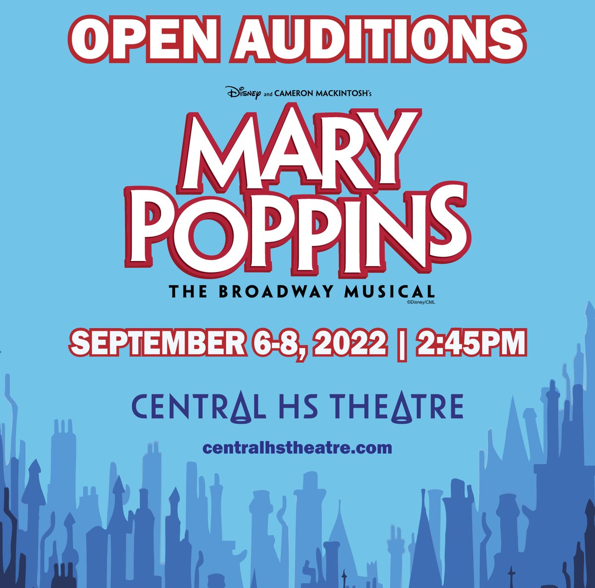 Open Auditions this Tuesday &amp; Wednesday!  Help share this practically perfect musical...anything can happen if you let it.  Audition packets are available outside Room 104B and on the website. (callbacks Thursday)