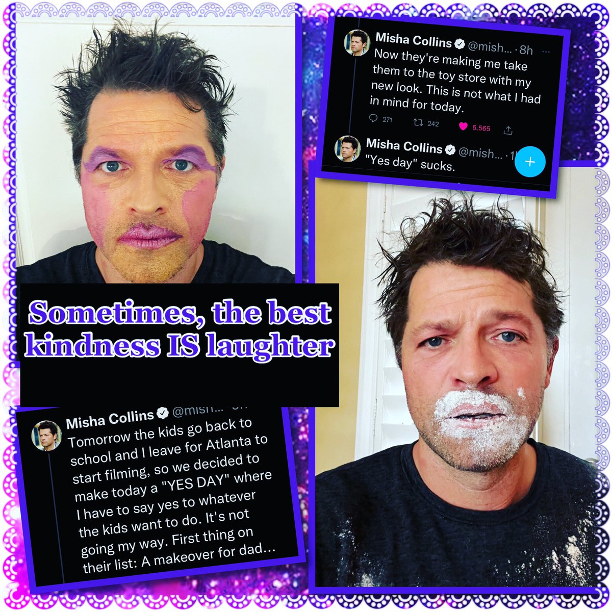 blend_showDJ_Li's tweet photo. Day 11 of 365 of #kindness notes
Clearly, @mishacollins is showing
sometimes the best kindness comes in the form of laughter
@GISH began with their world record breaking 2021 Hunt task #notesofkindness
#spnfamily
#KindnessMatters
#gish
#misha
#SPNFamily
#SPN
#RandomActs https://t.co/8z9oci1aFg