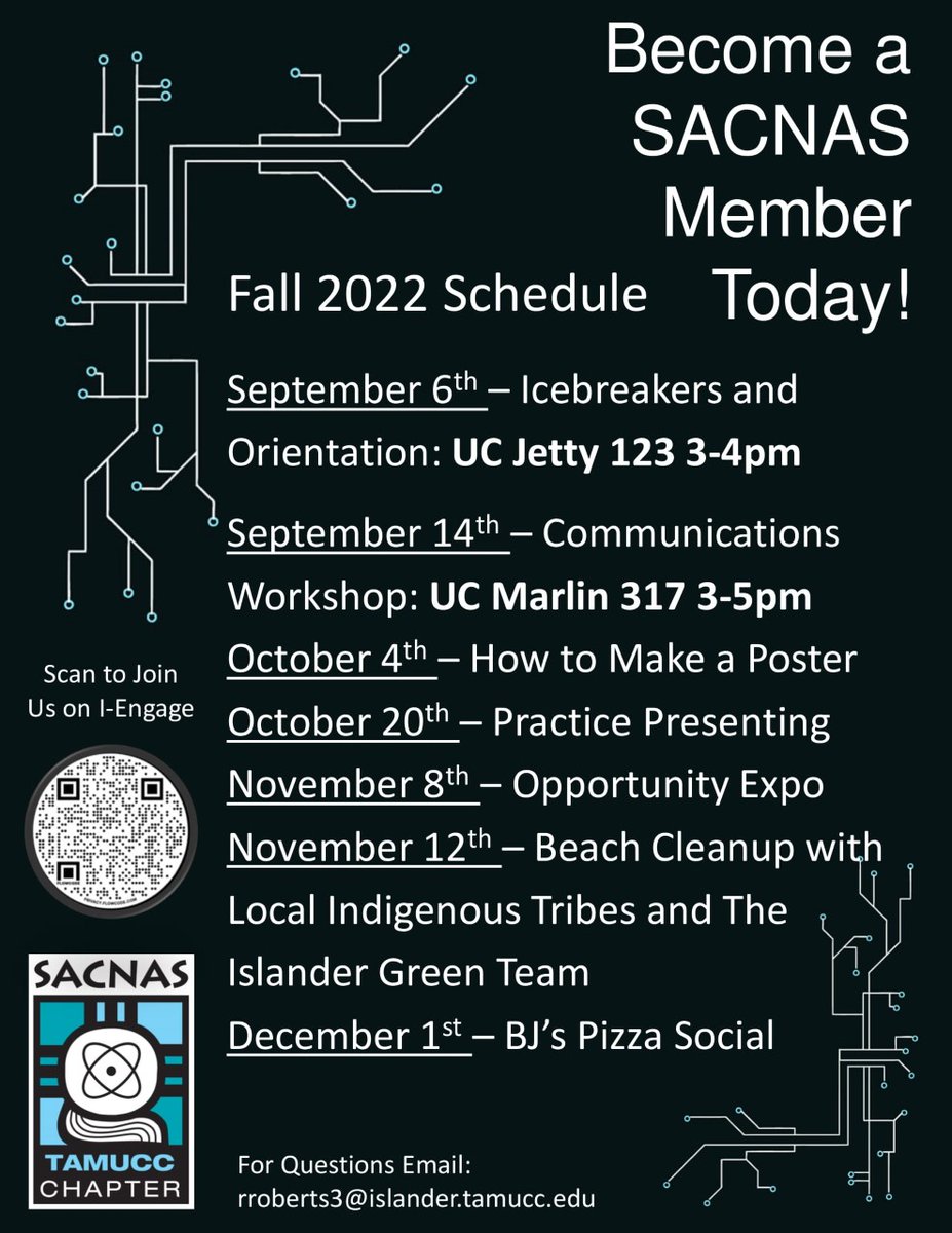 TAMUCC_SACNAS's tweet photo. Check out our schedule for the semester! 

Come by tomorrow to find out what we are about, meet new people, and maybe...I don't know...BECOME A MEMBER  ;)

Think about it...

#SACNAS #TAMUCC #ISLANDERS https://t.co/pDxFtOdt3a