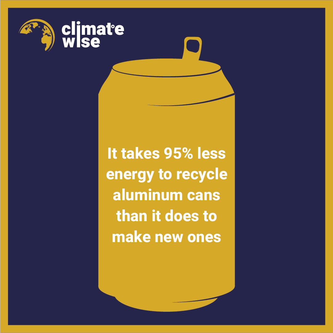 ClimateWise1's tweet photo. It takes 95% less energy to recycle aluminium cans than it does to make new ones. 🥫
#recyleweek #reducereuserecycle #sustainableplanet https://t.co/hx6WaZdCpI