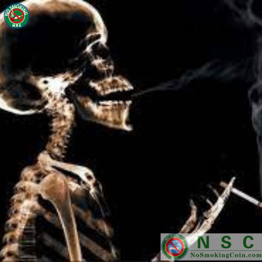 Smoking reduces the amount of calcium your bones absorb. Vitamin D helps bones to absorb calcium, but smoking interferes with how your body uses vitamin D. Less calcium is then available to build strong bones. 
#NSC #NoSmoking #NoSmokingCoin