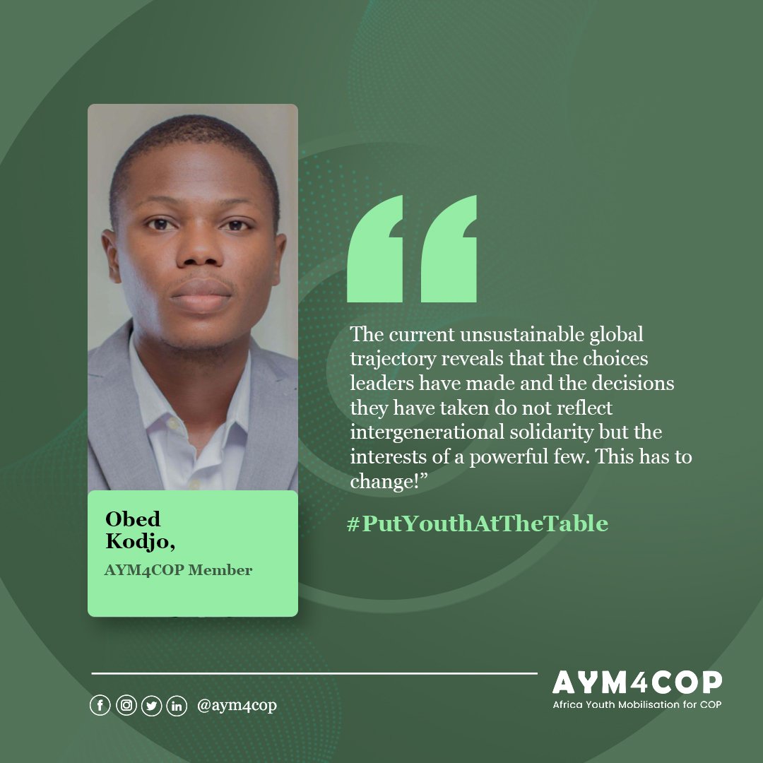 KodjoObed's tweet photo. No challenge poses a greater threat to future generations than climate change.
#PutYouthAtTheTable #ACW2022 #AYM4COP #COP27 #RCOYAfrica @AYM4COP #AgriTropic #UNDPBenin https://t.co/qDpgkzD6jp
