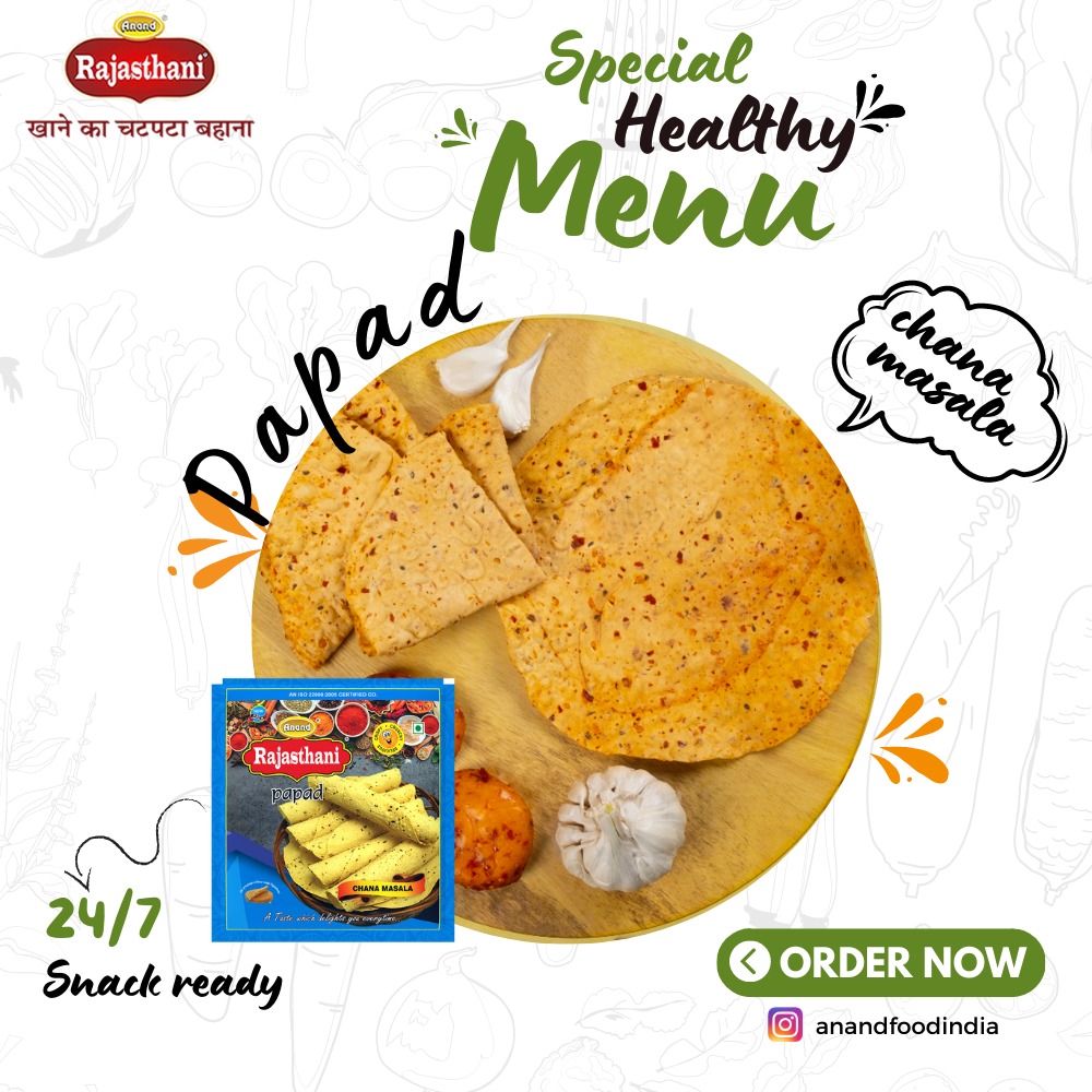 AnandFoodIndia's tweet photo. #Anand foods Chana Masala Papad is made from fine quality ingredients. A papad is a thin Indian wafer. It is crisp and round flatbread.

https://t.co/oqSukweXjk

#Anandfoods #chanamasala #crispy #Specialpapad #proteinsnack #fibre #Rajasthani #Tasty #starter #spices #love #style https://t.co/PrHnkf0AID