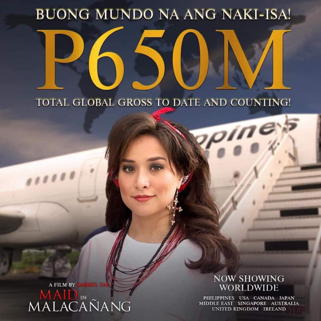 #MAIDinMALACAÑANG makes history!

#MiM is Viva Film's highest-grossing movie in 41 years, according to GRACE DEL ROSARIO. To date, #MiM is 3rd highest-grossing Filipino film of all time, and 8th overall when ranked with local and foreign films' earnings shown in PH.

Congrats!